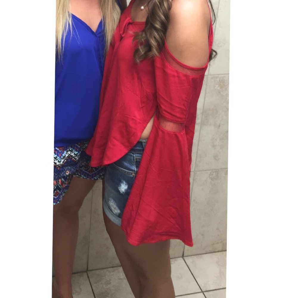 Red bell sleeve top
